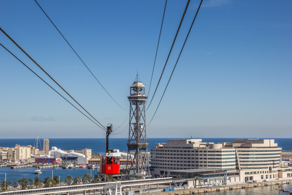 Панорамный вид с Канатной дороги Transbordador Aeri del Port в Барселоне