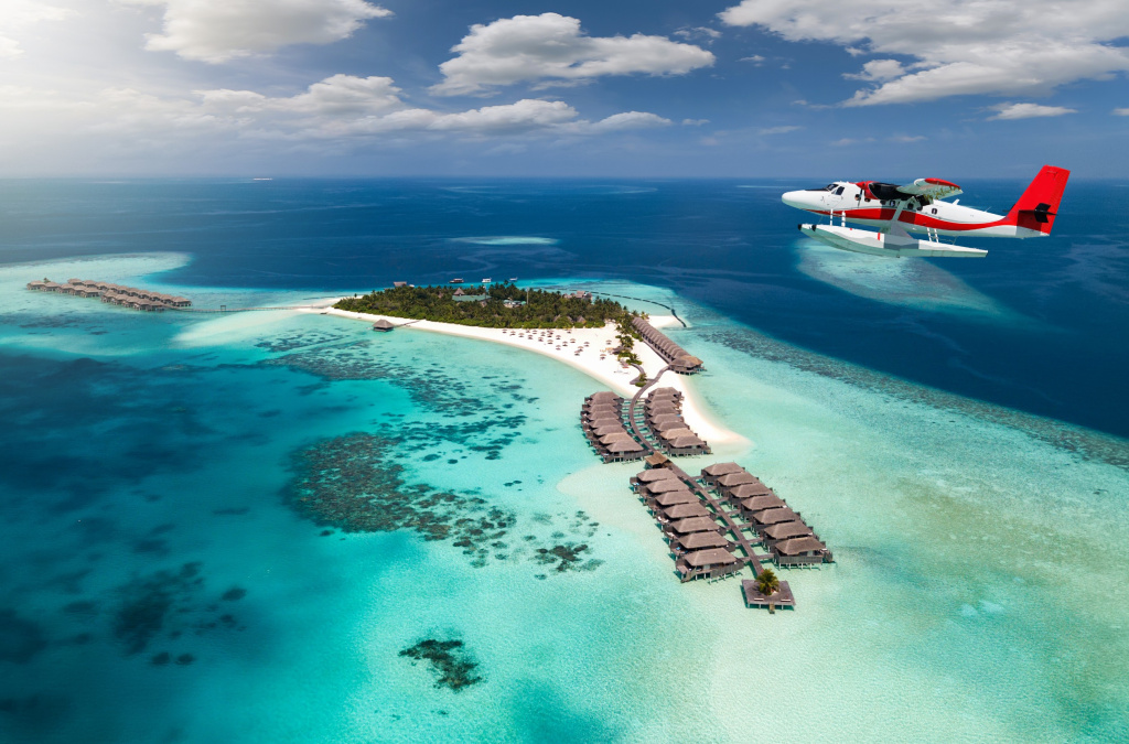 Вид с воздуха на Мальдивские острова в Индийской океане